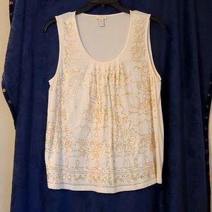 Chico's, size 3, white tank with gold sequin